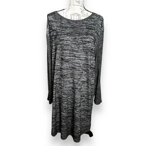 A New Day Sweater Dress Long Sleeve Gray Black Space-dye Curved Hem Soft XL